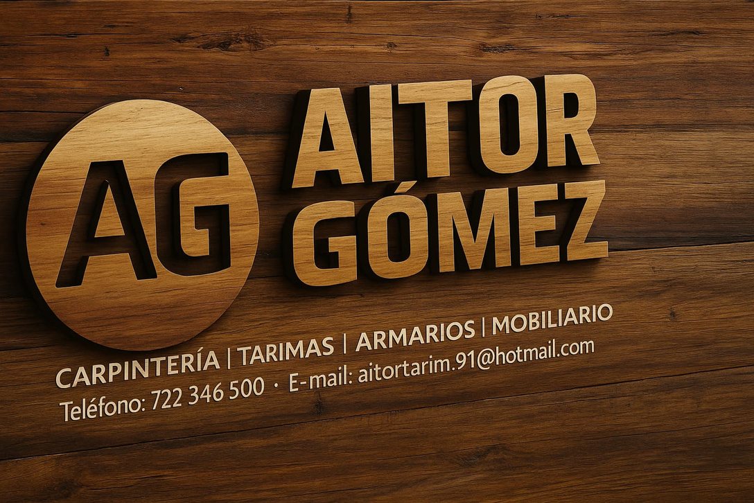 Tarjeta de Aitor Gómez: carpintería, tarimas, armarios y mobiliario.
                 Teléfono 722 34 65 00.